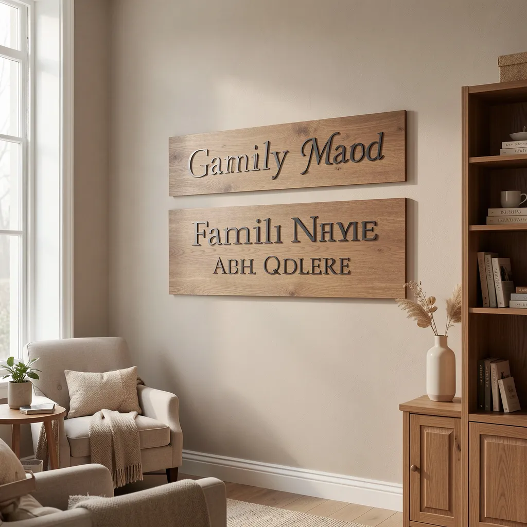 Decorative banner showing handcrafted sign with family name