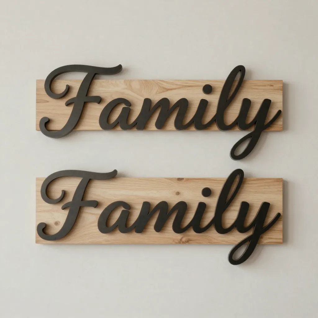 Script font sample on wood