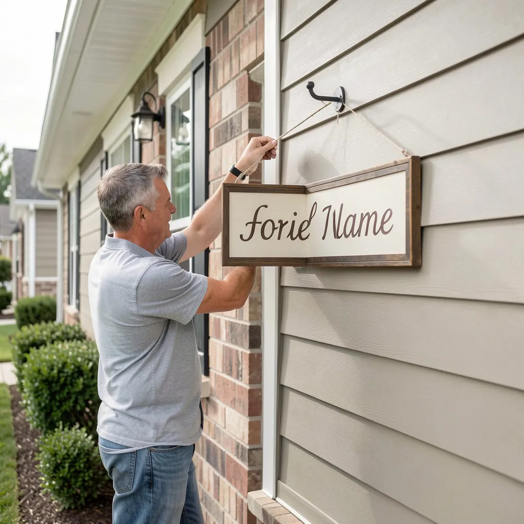 Rustic wood family sign with natural finish